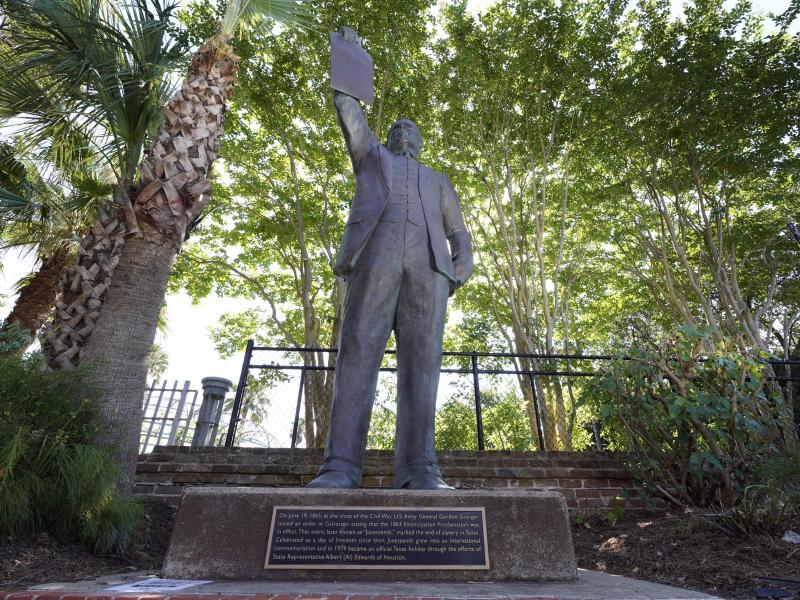 A statue in Galveston, Texas, honors state lawmaker Al Edwards, who authored a bill that made the date an official state holiday. City leaders gathered in the statue's shadow Friday for a ceremony remembering both Edwards and the emancipation. A statue in Galveston, Texas, honors state lawmaker Al Edwards, who authored a bill that made the date an official state holiday. City leaders gathered in the statue's shadow Friday for a ceremony remembering both Edwards and the emancipation.