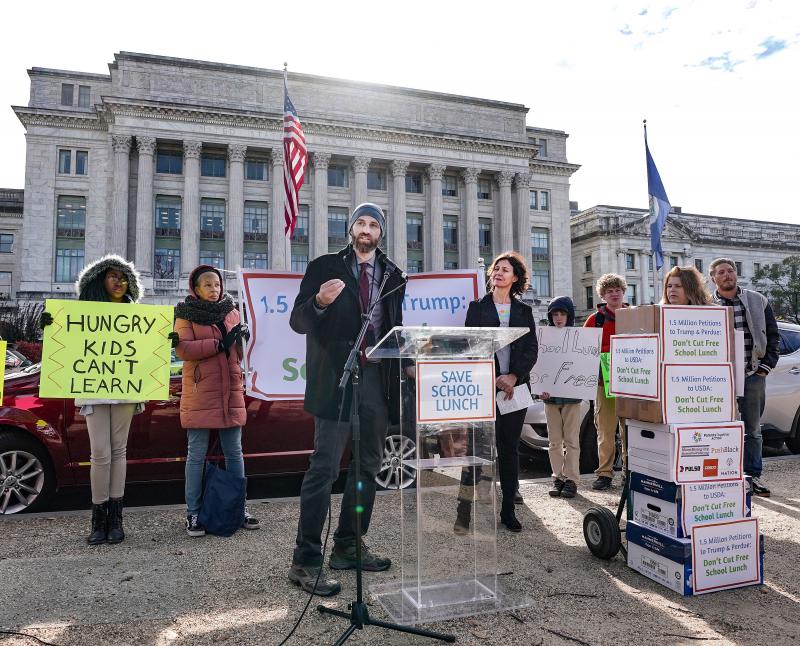 Justin Ruben of ParentsTogether speaks on Thursday at a press conference organized to deliver 1.5 million petitions to the U.S. Department of Agriculture. The petitions are protesting proposed changes to the food stamps program that would also affect the Justin Ruben of ParentsTogether speaks on Thursday at a press conference organized to deliver 1.5 million petitions to the U.S. Department of Agriculture. The petitions are protesting proposed changes to the food stamps program that would also affect the