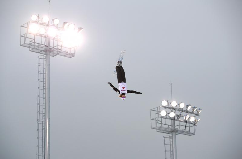 Ashley Caldwell performs an aerial before the World Cup last February. When she watched aerials for the first time at age 12, she remembers thinking: "Why are these people so crazy?" Ashley Caldwell performs an aerial before the World Cup last February. When she watched aerials for the first time at age 12, she remembers thinking: "Why are these people so crazy?"
