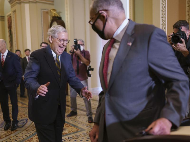 Senate Minority Leader Mitch McConnell, R-Ky., and Senate Majority Leader Chuck Schumer, D-N.Y., have agreed on a plan to try to avoid a federal default without GOP votes. Senate Minority Leader Mitch McConnell, R-Ky., and Senate Majority Leader Chuck Schumer, D-N.Y., have agreed on a plan to try to avoid a federal default without GOP votes.