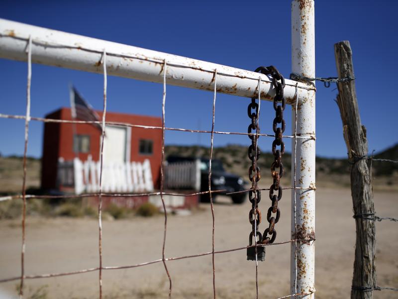 A rusted chain hangs on the fence at the entrance to the Bonanza Creek Ranch film set in Santa Fe, N.M., on Oct. 27. A rusted chain hangs on the fence at the entrance to the Bonanza Creek Ranch film set in Santa Fe, N.M., on Oct. 27.