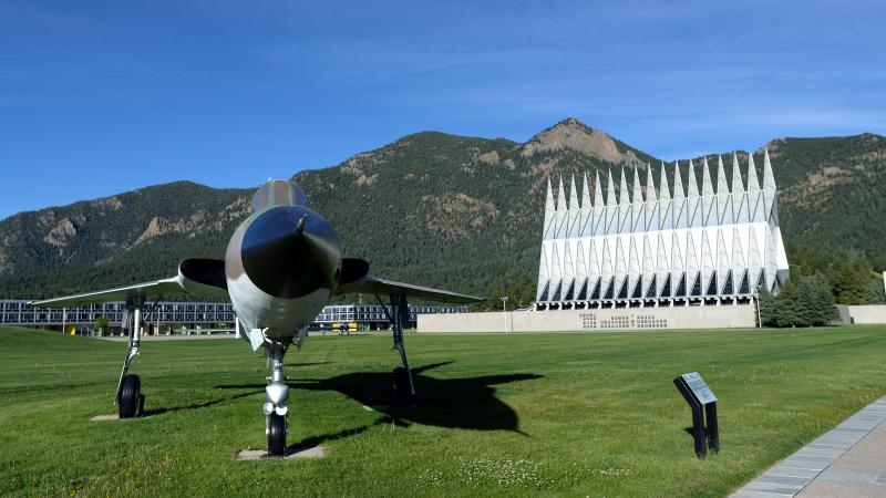 The U.S. Air Force Academy has completed its investigation into an incident of racist graffiti on campus. The school's terrazzo and chapel are seen here in Colorado Springs, Colo., this summer. The U.S. Air Force Academy has completed its investigation into an incident of racist graffiti on campus. The school's terrazzo and chapel are seen here in Colorado Springs, Colo., this summer.