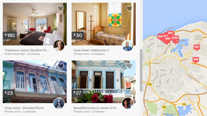 A new section of the Airbnb home rental site shows places available for short-term stays in Havana. A new section of the Airbnb home rental site shows places available for short-term stays in Havana.