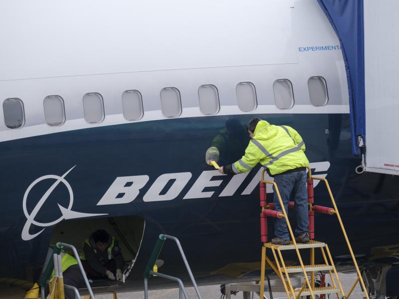 A Boeing employee works on the fuselage of a 737 Max 9 test plane at the company's factory in Renton, Wash., on March 14. Orders for durable goods jumped 2.7% last month, fueled in part by strong demand for commercial aircraft. A Boeing employee works on the fuselage of a 737 Max 9 test plane at the company's factory in Renton, Wash., on March 14. Orders for durable goods jumped 2.7% last month, fueled in part by strong demand for commercial aircraft.