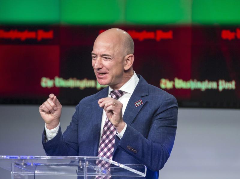 Billionaire Amazon founder and Washington Post owner Jeff Bezos talks during a dedication ceremony for newspaper's new headquarters in Washington in 2016. Billionaire Amazon founder and Washington Post owner Jeff Bezos talks during a dedication ceremony for newspaper's new headquarters in Washington in 2016.