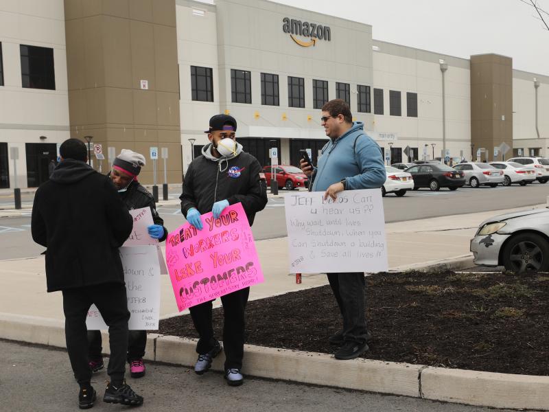Amazon workers hold a walkout over conditions at a Staten Island warehouse in March 2020. Amazon workers hold a walkout over conditions at a Staten Island warehouse in March 2020.