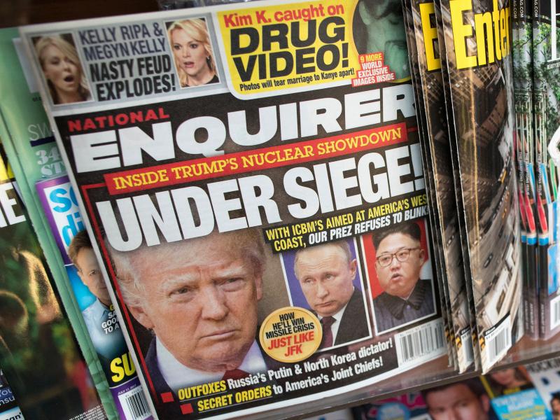 The cover of the National Enquirer in July 2017 featuring President Trump. The tabloid is for sale. The cover of the National Enquirer in July 2017 featuring President Trump. The tabloid is for sale.