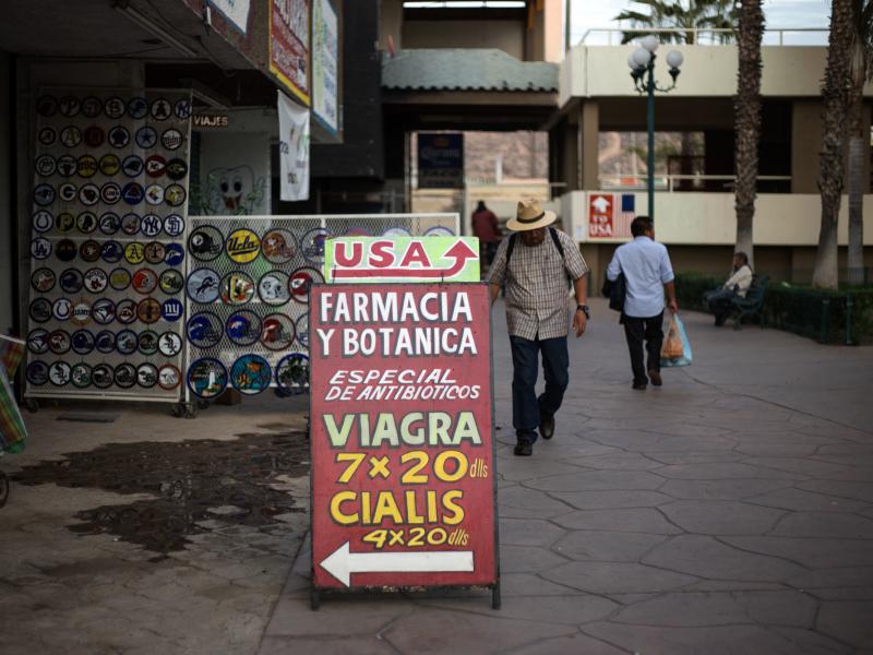 In Mexican border towns, big discount drugstores, as well as small pharmacies like this one in Tijuana, market their less expensive medicines to American tourists. In Mexican border towns, big discount drugstores, as well as small pharmacies like this one in Tijuana, market their less expensive medicines to American tourists.