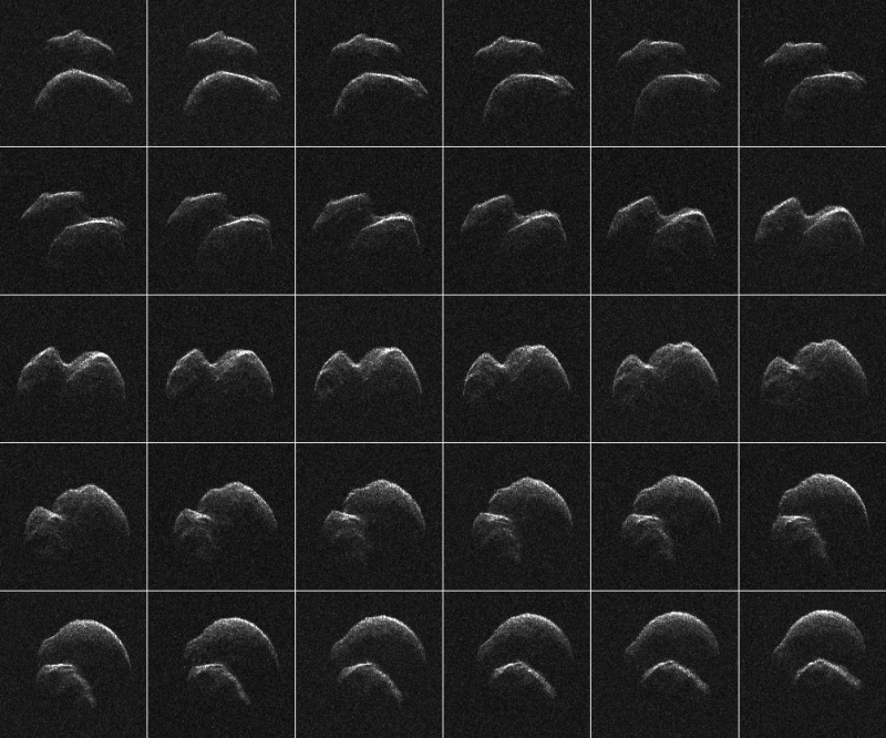 This composite of 30 images of asteroid 2014 JO25 was generated with radar data collected using NASA's Goldstone Solar System Radar in California's Mojave Desert. This composite of 30 images of asteroid 2014 JO25 was generated with radar data collected using NASA's Goldstone Solar System Radar in California's Mojave Desert.