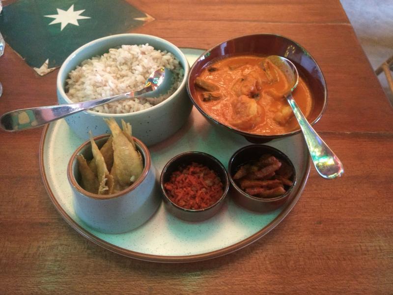Fish curry inflected with coconut is a staple dish in the coastal Indian state of Goa. It's usually eaten accompanied by unpolished rice, fried fish and a dab of pickle. Once all the fish has been eaten up, the leftover curry is reheated over a low flame Fish curry inflected with coconut is a staple dish in the coastal Indian state of Goa. It's usually eaten accompanied by unpolished rice, fried fish and a dab of pickle. Once all the fish has been eaten up, the leftover curry is reheated over a low flame