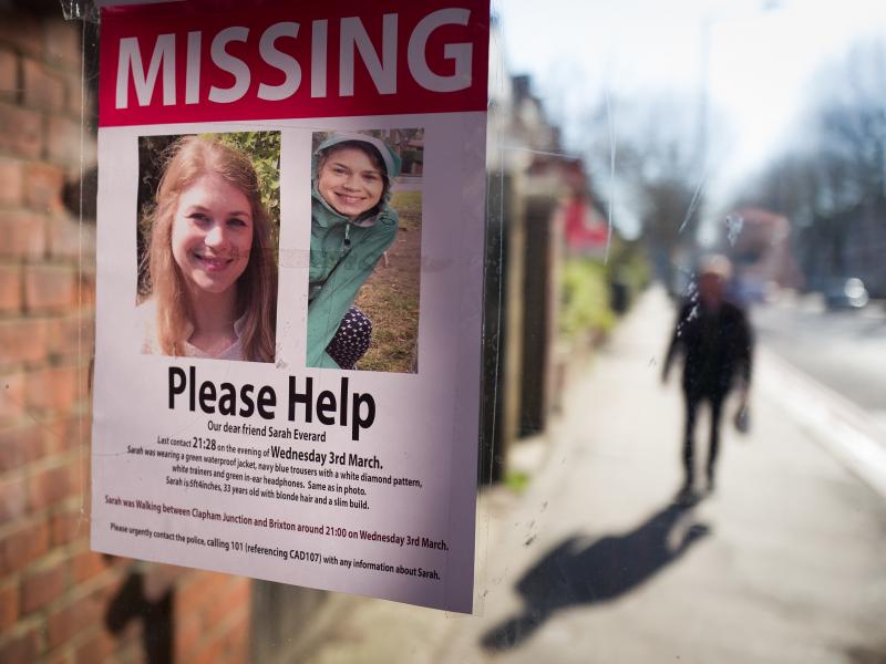 Posters seeking information about Sarah Everard appear near Clapham Common in London in March after her disappearance. Her body was later found in Kent in southeast England. Wayne Couzens, a London Metropolitan Police officer, has admitted to kidnapping a Posters seeking information about Sarah Everard appear near Clapham Common in London in March after her disappearance. Her body was later found in Kent in southeast England. Wayne Couzens, a London Metropolitan Police officer, has admitted to kidnapping a