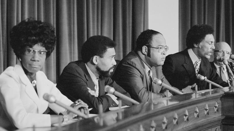 Former U.S. Rep. Bill Clay from Missouri (second from left) with members of the Congressional Black Caucus May 24, 1971 in Washington. D.C. Clay was elected in 1968 after Black state lawmakers joined with Republicans to create a congressional map that inc Former U.S. Rep. Bill Clay from Missouri (second from left) with members of the Congressional Black Caucus May 24, 1971 in Washington. D.C. Clay was elected in 1968 after Black state lawmakers joined with Republicans to create a congressional map that inc