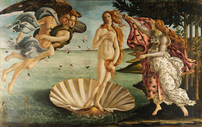 The Birth of Venus, by Sandro Botticelli, depicts the goddess of love floating on a giant scallop shell. The word aphrodisiac derives from her Greek name, Aphrodite. The Birth of Venus, by Sandro Botticelli, depicts the goddess of love floating on a giant scallop shell. The word aphrodisiac derives from her Greek name, Aphrodite.