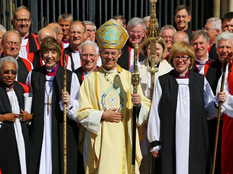The Archbishop of Canterbury Justin Welby (middle) with The Venerable Rachel Treweek (middle left) and The Reverend Dame Sarah Mullally (middle right) pose for photographs following their consecration as Bishops at a service in Canterbury Cathedral, Kent. The Archbishop of Canterbury Justin Welby (middle) with The Venerable Rachel Treweek (middle left) and The Reverend Dame Sarah Mullally (middle right) pose for photographs following their consecration as Bishops at a service in Canterbury Cathedral, Kent.
