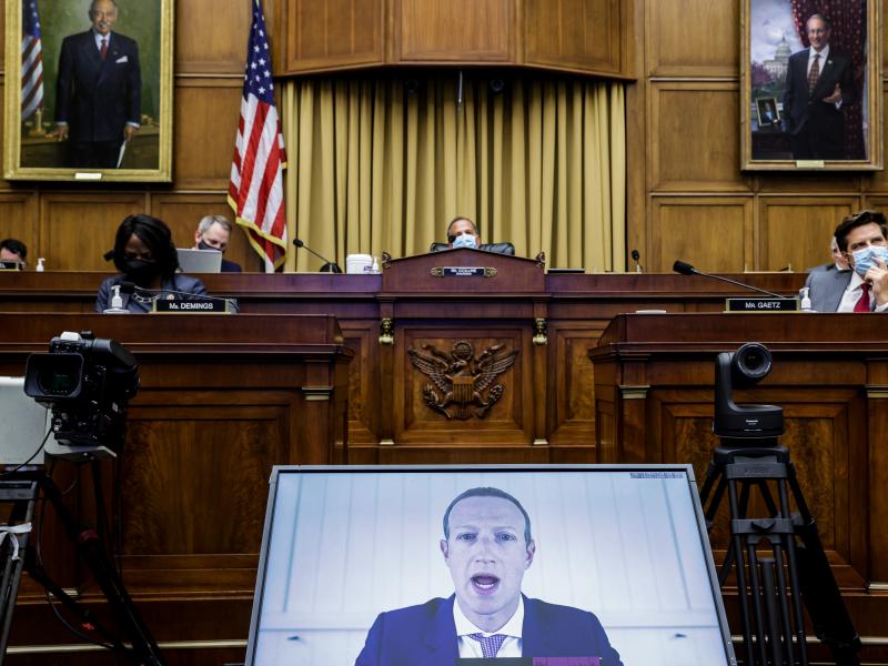 Facebook CEO Mark Zuckerberg speaks via videoconference during a House subcommittee hearing on July 29 in Washington, D.C. Facebook CEO Mark Zuckerberg speaks via videoconference during a House subcommittee hearing on July 29 in Washington, D.C.