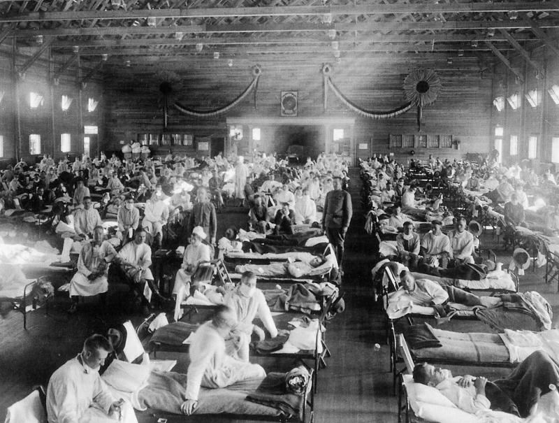 Patients are treated at an Army ward in Kansas during the influenza epidemic of 1918. About 675,000 Americans died of the flu known as "la grippe." Patients are treated at an Army ward in Kansas during the influenza epidemic of 1918. About 675,000 Americans died of the flu known as "la grippe."