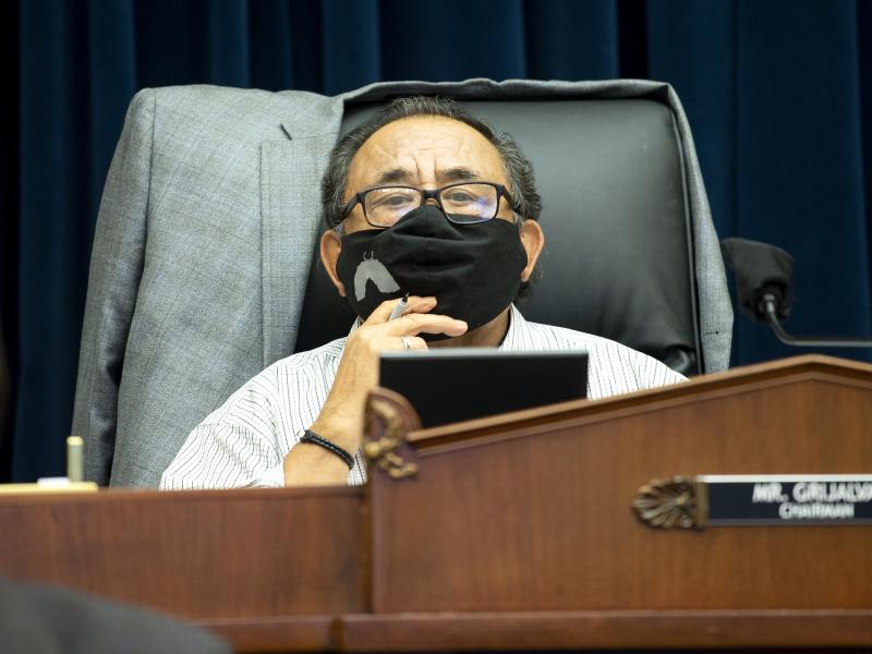 U.S. House Natural Resources Committee Chairman Raul Grijalva of Arizona presides over a hearing examining Park Police response to Lafayette Square protests on June 29 in Washington, D.C. Grijalva tested positive for COVID-19 on Friday. U.S. House Natural Resources Committee Chairman Raul Grijalva of Arizona presides over a hearing examining Park Police response to Lafayette Square protests on June 29 in Washington, D.C. Grijalva tested positive for COVID-19 on Friday.