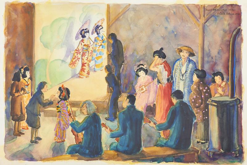 This watercolor scene at a mess hall in Wyoming's Heart Mountain internment camp was painted by Estelle Peck Ishigo, a white woman who voluntarily followed her Japanese-American husband into internment camps. This watercolor scene at a mess hall in Wyoming's Heart Mountain internment camp was painted by Estelle Peck Ishigo, a white woman who voluntarily followed her Japanese-American husband into internment camps.
