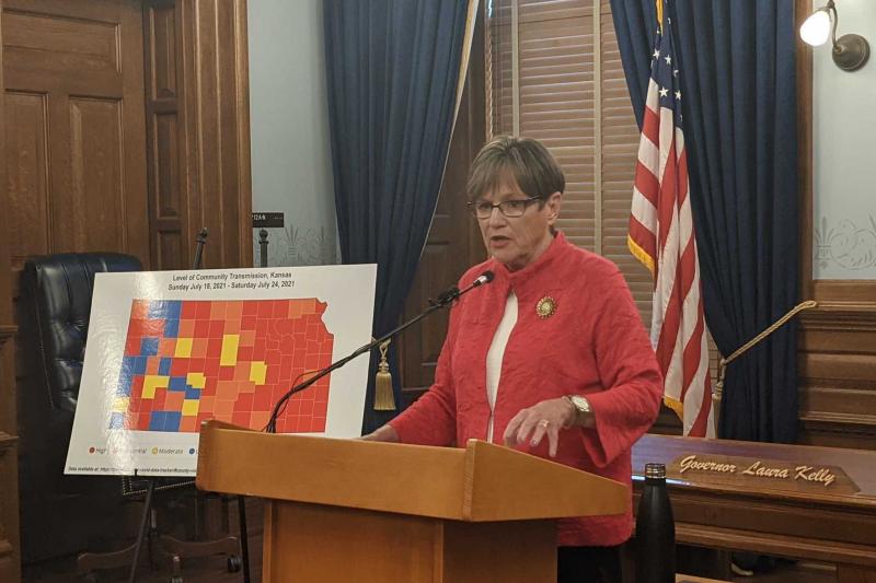 Democratic Kansas Gov. Laura Kelly's legal battle with the Republican-led Legislature has left confusion over whether she has the authority to issue new pandemic restrictions. Kelly did not issue a mask mandate when speaking Wednesday from the state Capit Democratic Kansas Gov. Laura Kelly's legal battle with the Republican-led Legislature has left confusion over whether she has the authority to issue new pandemic restrictions. Kelly did not issue a mask mandate when speaking Wednesday from the state Capit