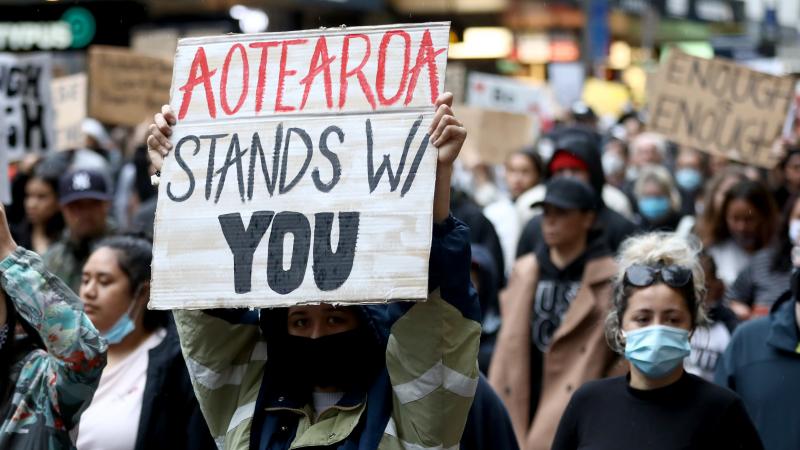 Protesters march on June 1 in Auckland, New Zealand, in solidarity with demonstrations across the United States following the killing of George Floyd. Aotearoa is the Maori name for New Zealand. Protesters march on June 1 in Auckland, New Zealand, in solidarity with demonstrations across the United States following the killing of George Floyd. Aotearoa is the Maori name for New Zealand.