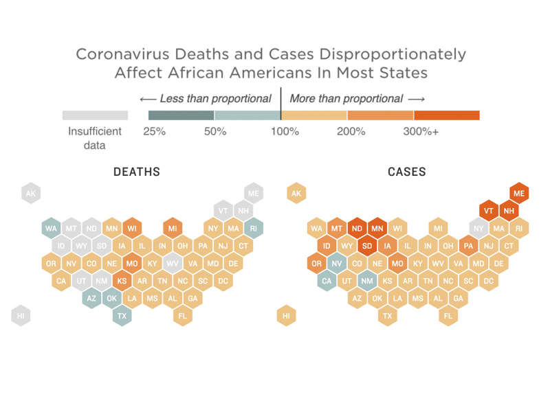 Map of disproportionate COVID-19 outcomes for African Americans Map of disproportionate COVID-19 outcomes for African Americans