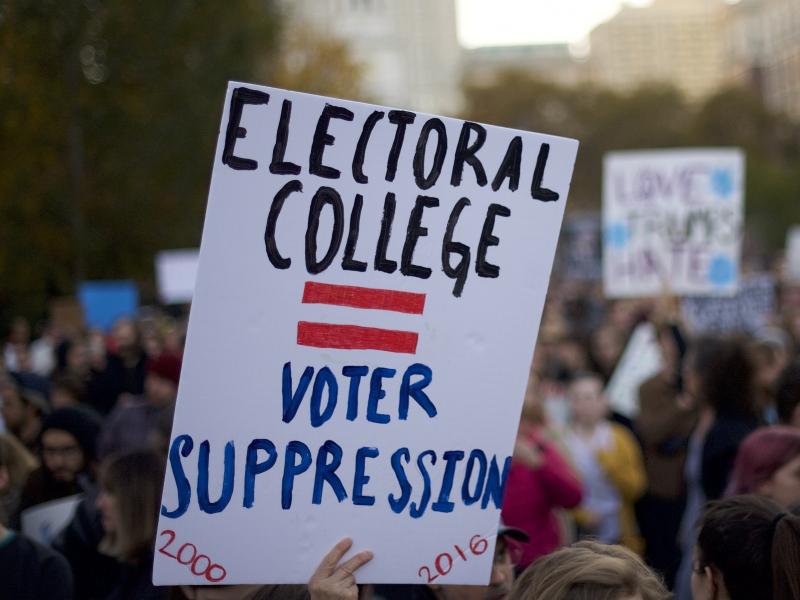 Protesters demonstrate four years ago against Donald Trump, then the president-elect, outside Independence Hall in Philadelphia. Trump won the Electoral College but lost the popular vote by nearly 3 million votes. Protesters demonstrate four years ago against Donald Trump, then the president-elect, outside Independence Hall in Philadelphia. Trump won the Electoral College but lost the popular vote by nearly 3 million votes.