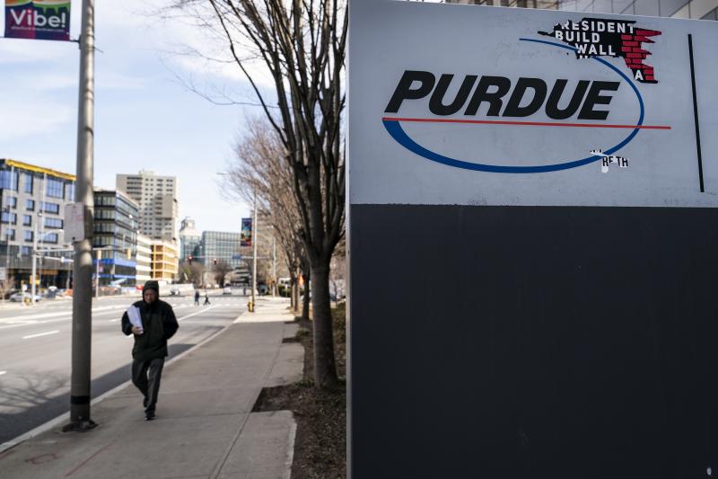 Signage for Purdue Pharma headquarters stands in downtown Stamford, April 2, 2019 in Stamford, Connecticut. Purdue Pharma, the maker of OxyContin, and its owners, the Sackler family, are facing hundreds of lawsuits across the country for the company's all Signage for Purdue Pharma headquarters stands in downtown Stamford, April 2, 2019 in Stamford, Connecticut. Purdue Pharma, the maker of OxyContin, and its owners, the Sackler family, are facing hundreds of lawsuits across the country for the company's all