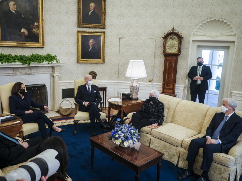 President Biden, meeting with business leaders about the $1.9 trillion COVID-19 aid package on Tuesday, said he is not watching the Senate impeachment trial of his predecessor. President Biden, meeting with business leaders about the $1.9 trillion COVID-19 aid package on Tuesday, said he is not watching the Senate impeachment trial of his predecessor.