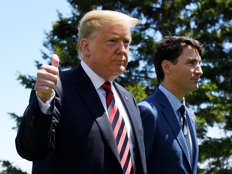 President Trump is greeted by Canadian Prime Minister Justin Trudeau at the official welcome of a G-7 summit Friday in Quebec. The summit comes as the U.S. is clashing with Canada and other big trading partners over tariffs. President Trump is greeted by Canadian Prime Minister Justin Trudeau at the official welcome of a G-7 summit Friday in Quebec. The summit comes as the U.S. is clashing with Canada and other big trading partners over tariffs.