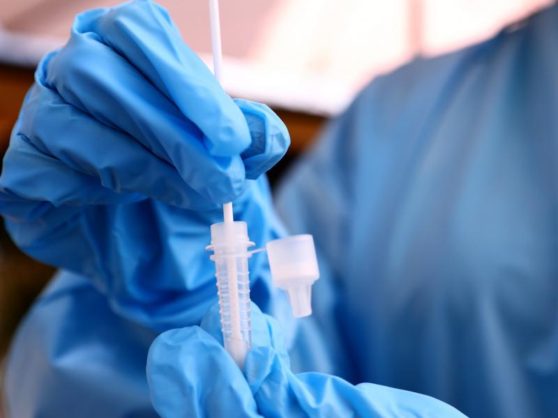 A registered nurse stirs a nasal swab in testing solution after administering a COVID-19 test in Los Angeles, Calif. Increased testing could help in efforts to detect and track new variants like omicron. A registered nurse stirs a nasal swab in testing solution after administering a COVID-19 test in Los Angeles, Calif. Increased testing could help in efforts to detect and track new variants like omicron.