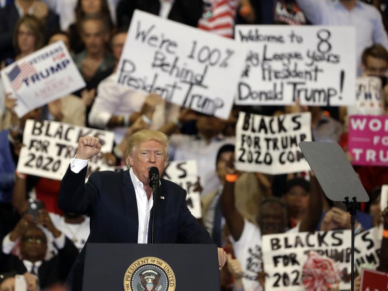 President Donald Trump pumps his fist to supporters at the conclusion of a campaign rally Saturday in Melbourne, Fla. President Donald Trump pumps his fist to supporters at the conclusion of a campaign rally Saturday in Melbourne, Fla.