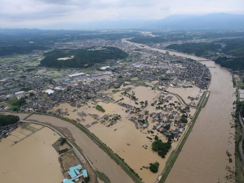 Heavy rain has flooded in Hitoyoshi, Kumamoto prefecture in Japan on Saturday. Heavy rain has flooded in Hitoyoshi, Kumamoto prefecture in Japan on Saturday.