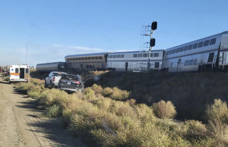 An ambulance is parked at the scene of an Amtrak train derailment on Saturday, in north-central Montana. An ambulance is parked at the scene of an Amtrak train derailment on Saturday, in north-central Montana.