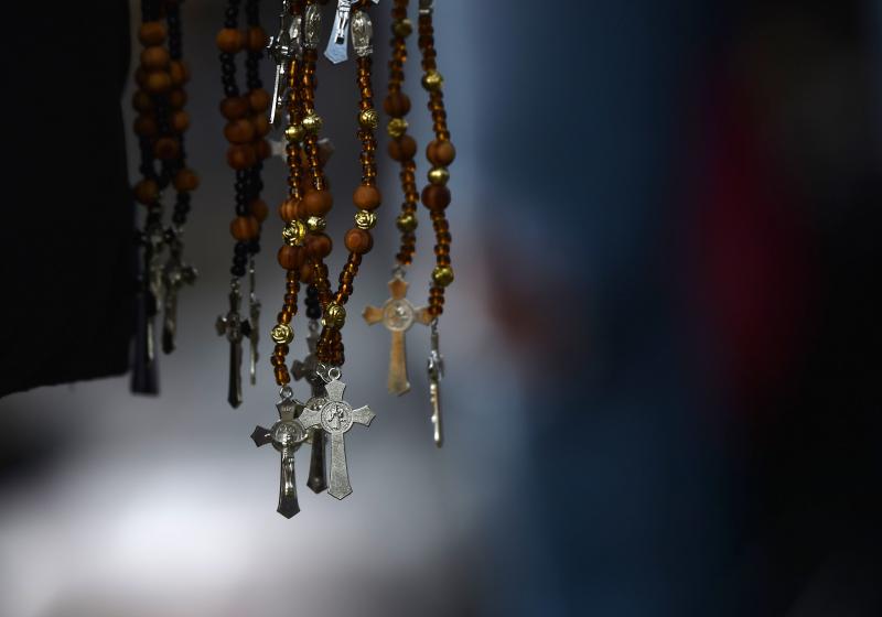 Rosaries are sold by a vendor in Mexico City on Sept. 22, 2017. Rosaries are sold by a vendor in Mexico City on Sept. 22, 2017.