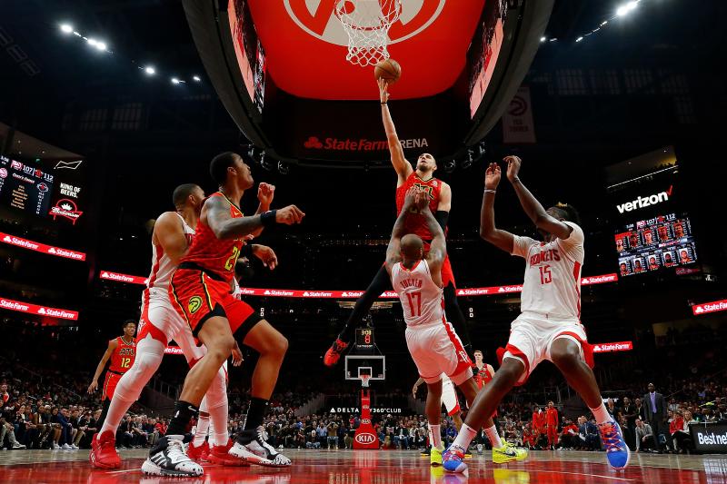 A game between the Atlanta Hawks and Houston Rockets earlier this year before the pandemic ended the NBA season. The Hawks have announced plans to use their arena as an early voting site for upcoming elections. A game between the Atlanta Hawks and Houston Rockets earlier this year before the pandemic ended the NBA season. The Hawks have announced plans to use their arena as an early voting site for upcoming elections.