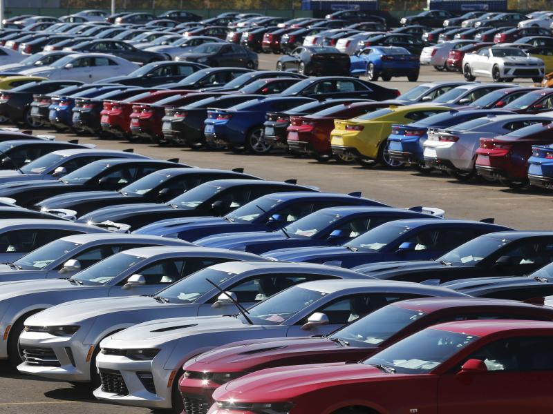 Chevrolet Camaros are lined up at General Motors' Lansing Grand River Assembly Plant in Michigan in 2015. Automakers in the U.S. say if costs go up as a result of a renegotiated NAFTA, they would be less competitive. Chevrolet Camaros are lined up at General Motors' Lansing Grand River Assembly Plant in Michigan in 2015. Automakers in the U.S. say if costs go up as a result of a renegotiated NAFTA, they would be less competitive.