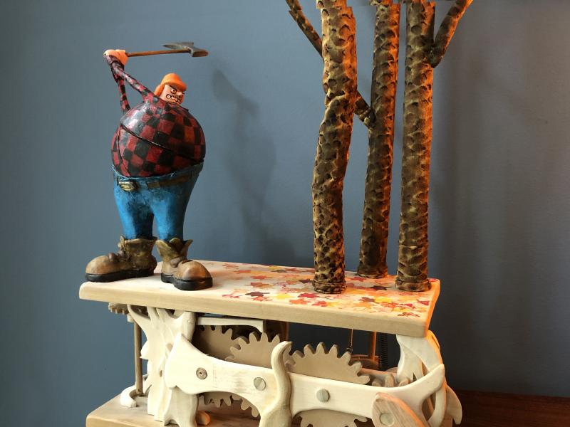 Artist Don Becker creates automatons after being laid off from his job during the pandemic. This mechanical sculpture features a woodcutter being thwarted by trees. Artist Don Becker creates automatons after being laid off from his job during the pandemic. This mechanical sculpture features a woodcutter being thwarted by trees.