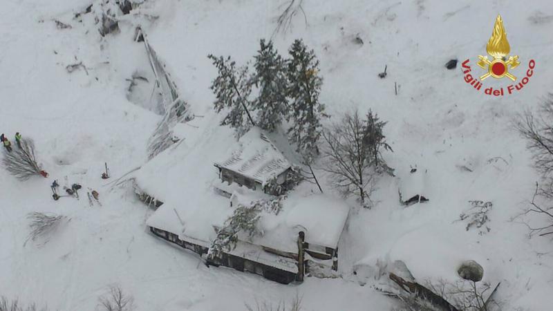 The Rigopiano Hotel, shown early on Thursday, was hit by an avalanche in Farindola, Italy, after earthquakes shook the region on Wednesday. The Rigopiano Hotel, shown early on Thursday, was hit by an avalanche in Farindola, Italy, after earthquakes shook the region on Wednesday.