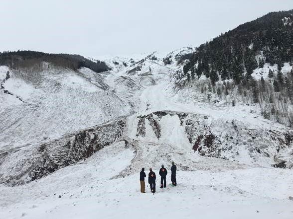Property manager Zach Paris and members of Aspen Ski Patrol inspect new avalanche runs. This snow slide is one of more than 3,000 avalanches to have taken place this winter in Colorado. Property manager Zach Paris and members of Aspen Ski Patrol inspect new avalanche runs. This snow slide is one of more than 3,000 avalanches to have taken place this winter in Colorado.