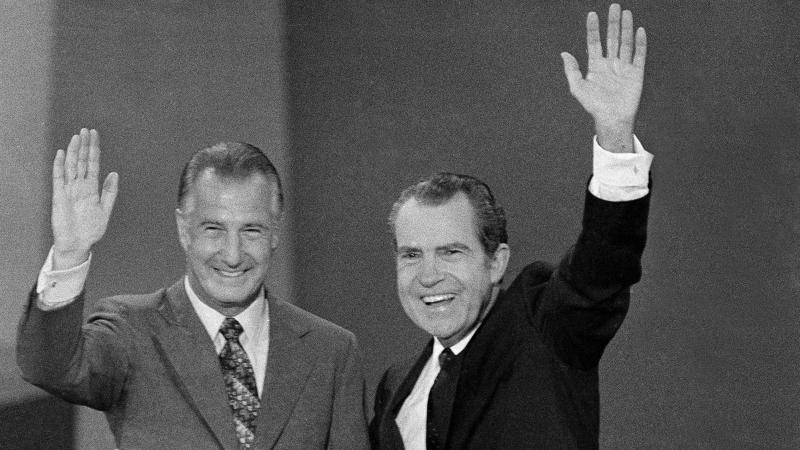 Then-President Richard Nixon and Vice President Spiro Agnew wave to the crowd at the Republican National Convention in 1972. Agnew would resign a year later. Then-President Richard Nixon and Vice President Spiro Agnew wave to the crowd at the Republican National Convention in 1972. Agnew would resign a year later.
