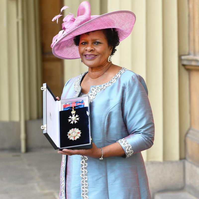 Dame Sandra Mason is seen here after she was made a Dame Grand Cross of the Order of St. Michael and St. George during a ceremony at Buckingham Palace in 2018 in London. Before her election as the first president of Barbados, she served as the governor ge Dame Sandra Mason is seen here after she was made a Dame Grand Cross of the Order of St. Michael and St. George during a ceremony at Buckingham Palace in 2018 in London. Before her election as the first president of Barbados, she served as the governor ge