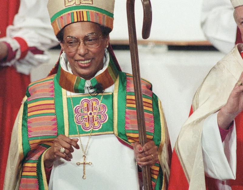 Bishop Barbara Harris smiles at the congregation after her ordination as the first woman bishop in the history of the Episcopal Church at the Hynes Convention Center in Boston on Feb. 11, 1989. Harris died Friday at age 89. Bishop Barbara Harris smiles at the congregation after her ordination as the first woman bishop in the history of the Episcopal Church at the Hynes Convention Center in Boston on Feb. 11, 1989. Harris died Friday at age 89.