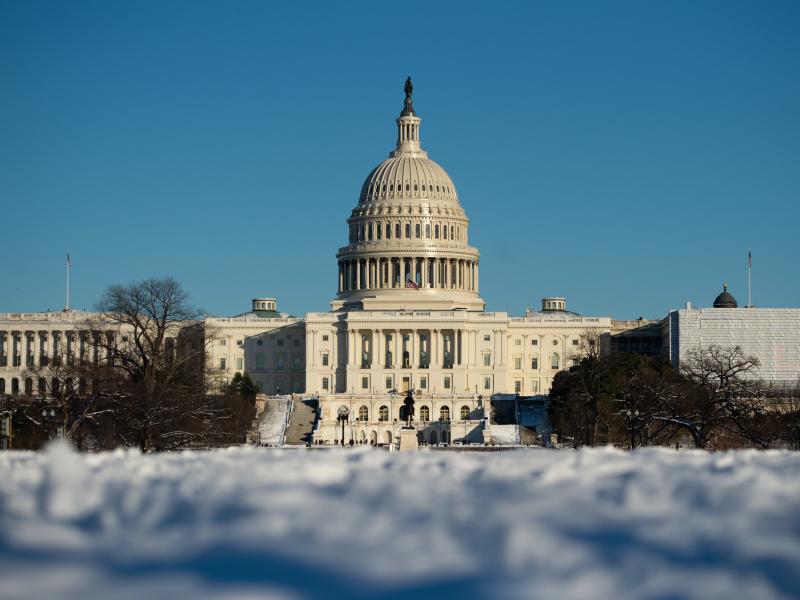 The US Capitol in Washington, DC, January 14, 2019, is seen following a snowstorm. The US Capitol in Washington, DC, January 14, 2019, is seen following a snowstorm.