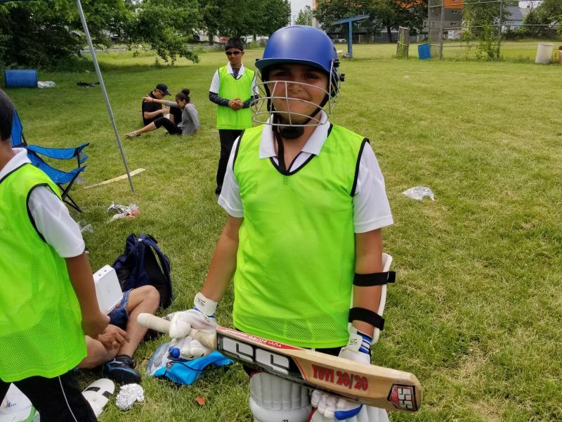 Arjun Rath, 11, armored up and ready to bat. Arjun Rath, 11, armored up and ready to bat.