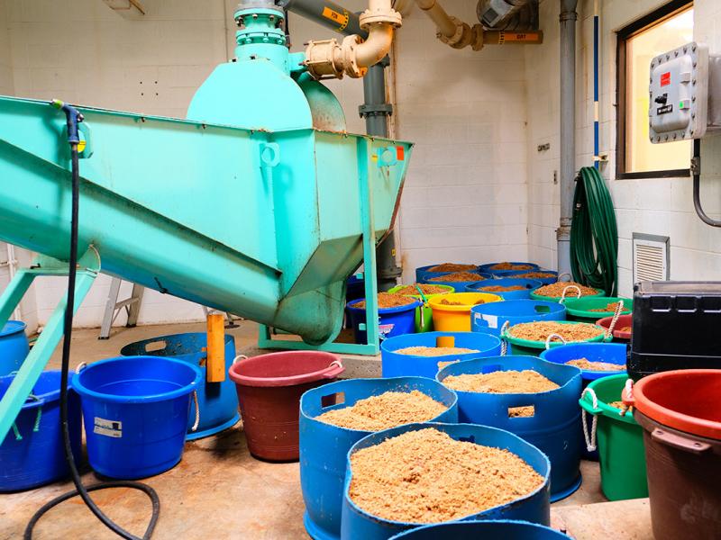 The wastewater treatment facility in Havre, Mont., collects the spent barley from a local brewery to feed the facility's bacteria at the right time in just the right dosage. The wastewater treatment facility in Havre, Mont., collects the spent barley from a local brewery to feed the facility's bacteria at the right time in just the right dosage.
