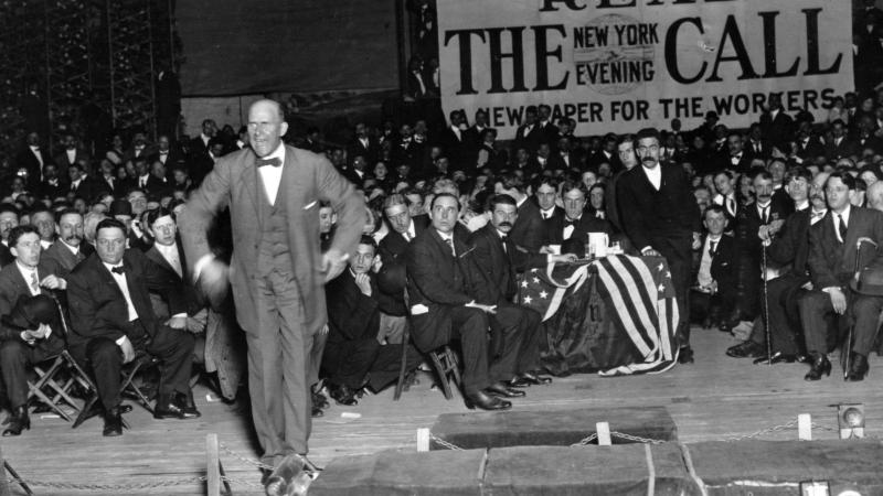 Socialist Party presidential candidate Eugene Victor Debs (1855-1926) addresses a political meeting in New York in 1912. Socialist Party presidential candidate Eugene Victor Debs (1855-1926) addresses a political meeting in New York in 1912.
