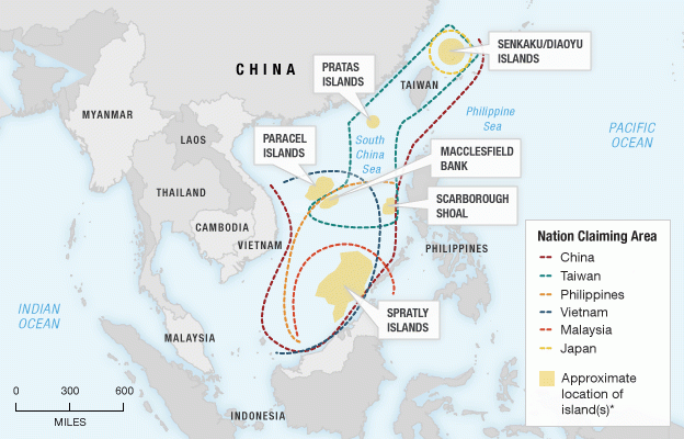 Map showing overlapping territorial claims in the South China Sea. Map showing overlapping territorial claims in the South China Sea.