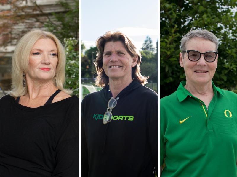 Jody Runge (left), Bev Smith, Peg Rees and Becky Sisley are four women who fought to make college sports change at the University of Oregon after Title IX banned discrimination based on sex in educational institutions fifty years ago. Jody Runge (left), Bev Smith, Peg Rees and Becky Sisley are four women who fought to make college sports change at the University of Oregon after Title IX banned discrimination based on sex in educational institutions fifty years ago.