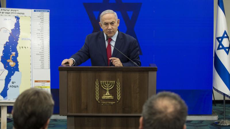 Israeli Prime Minister Benjamin Netanyahu announces his pledge Tuesday to annex the Jordan Valley in the West Bank if he wins reelection in next week's vote. Israeli Prime Minister Benjamin Netanyahu announces his pledge Tuesday to annex the Jordan Valley in the West Bank if he wins reelection in next week's vote.