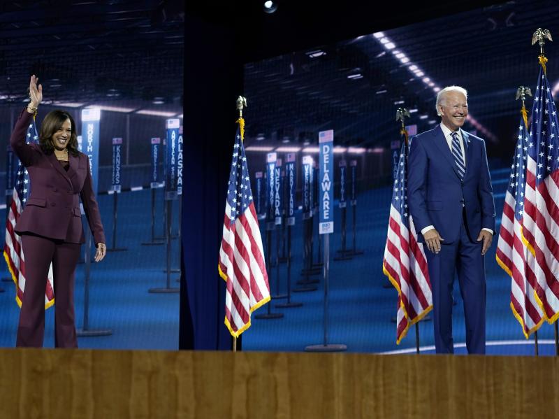 Sen. Kamala Harris stands with former Vice President Joe Biden after speaking last month during the Democratic National Convention. Sen. Kamala Harris stands with former Vice President Joe Biden after speaking last month during the Democratic National Convention.